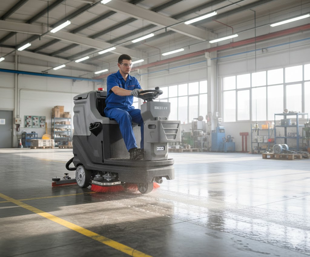 Máy Chà Sàn Công Nghiệp Ngồi Lái – Giải Pháp Tối Ưu Cho Nhà Xưởng Trên 5.000m²