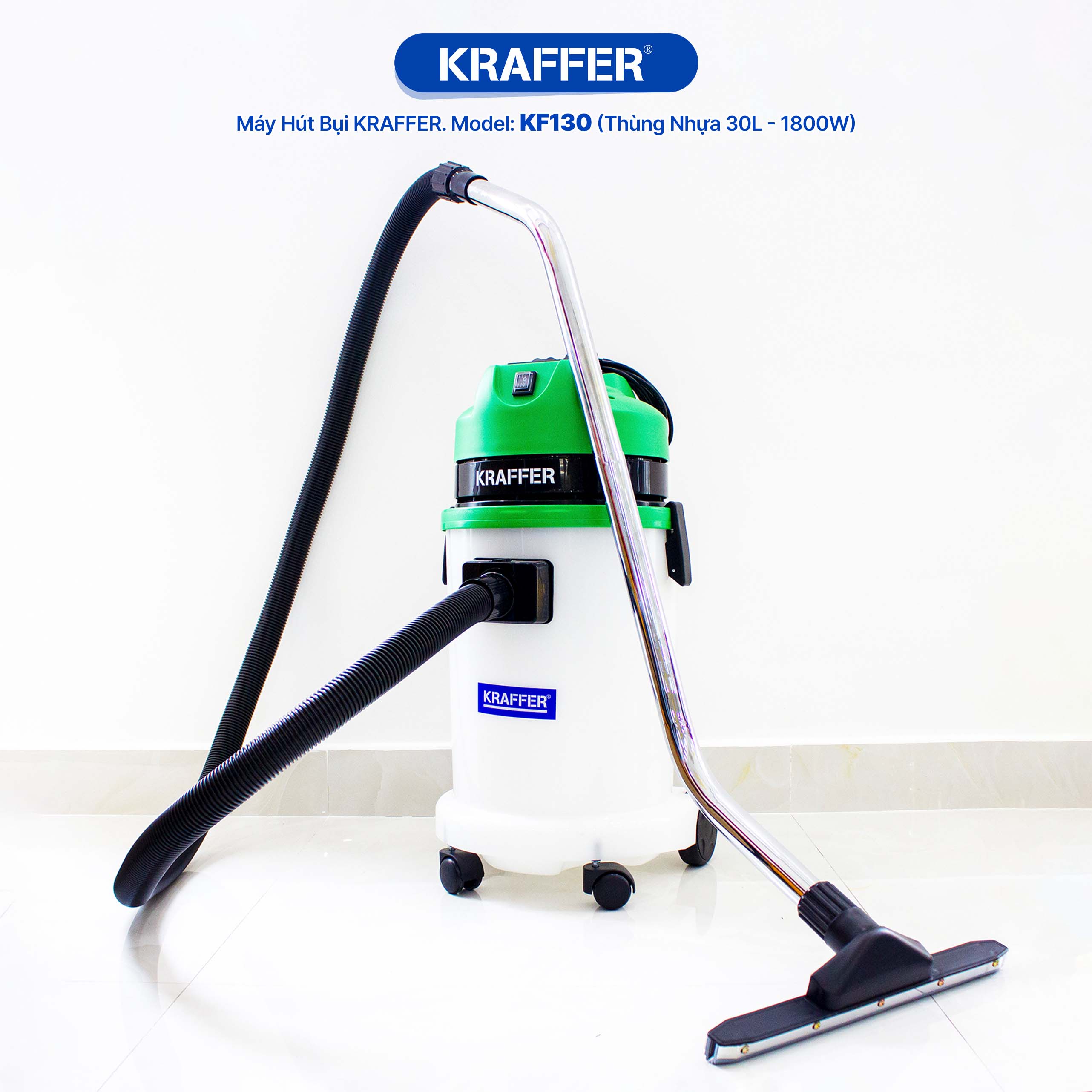 Máy hút bụi Kraffer KF130 thùng nhựa (Green)