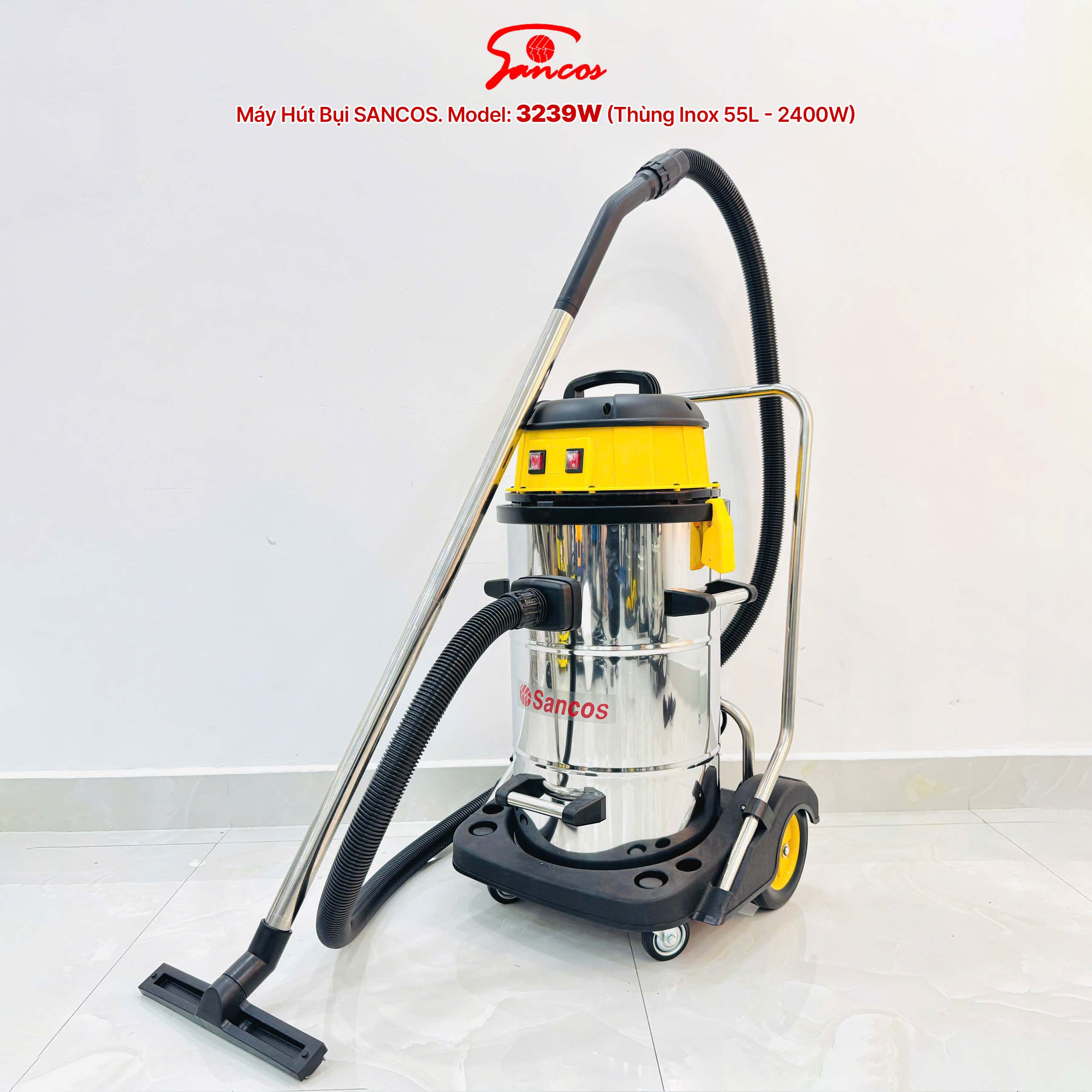 Máy hút bụi công nghiệp Sancos 3239W, thùng chứa 55L