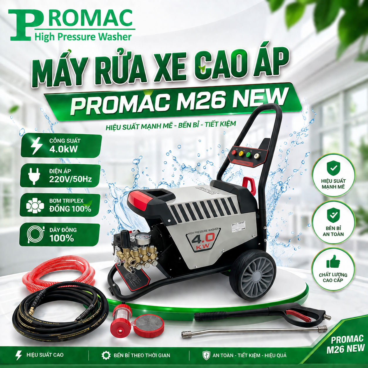Máy phun rửa áp lực cao Promac M26 NEW