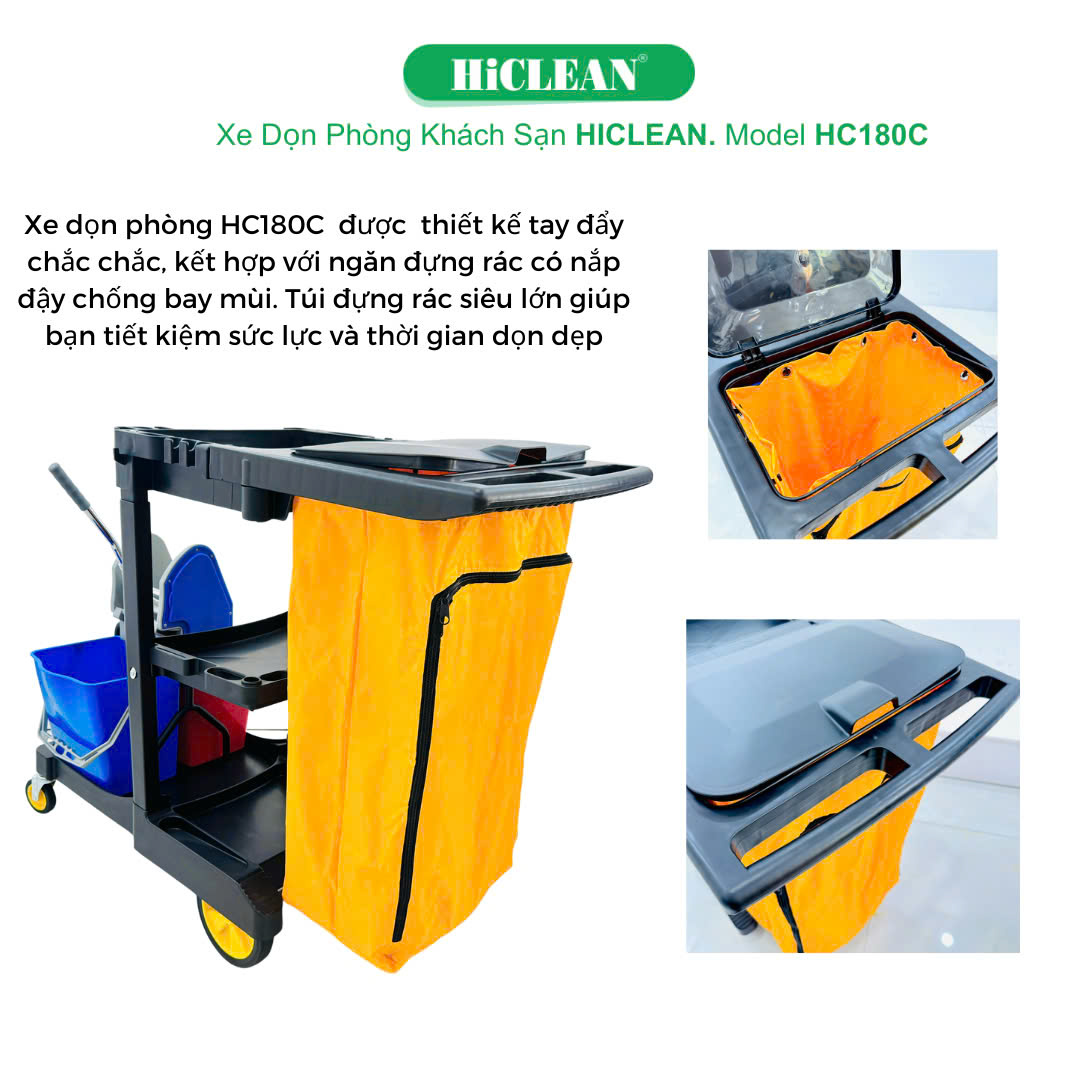 Xe đẩy vệ sinh khách sạn cần những ngăn và dụng cụ nào?