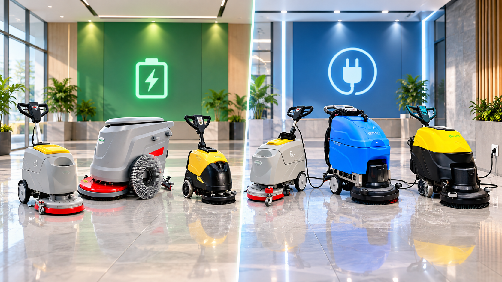 Máy chà sàn liên hợp ắc quy khác gì loại dùng điện? Nên chọn loại nào?
